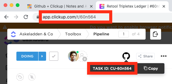 Image of issue id in clickup